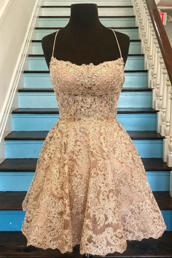 Vestidos de fiesta de bienvenida con tul, corte en A, apliques de encaje y tirantes finos