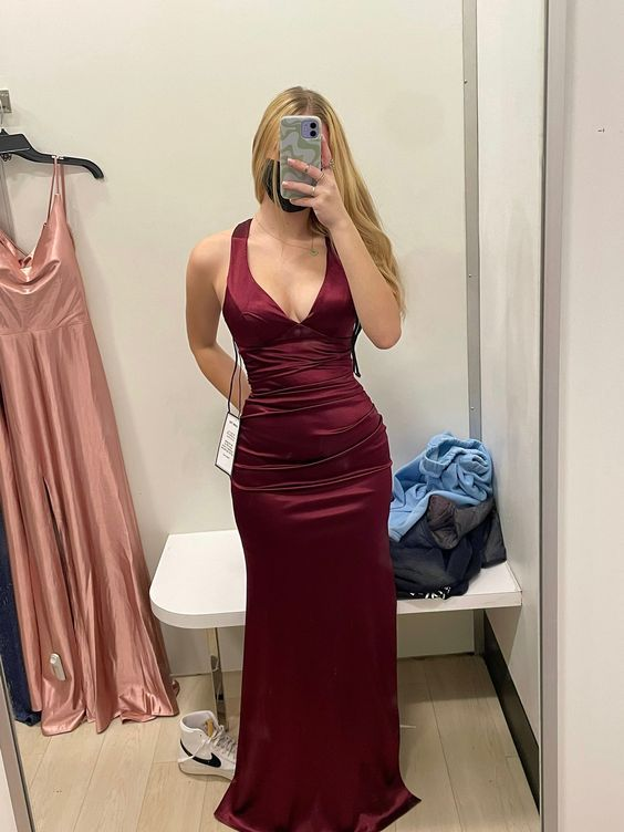 Vestido largo de noche formal para mujer, color verde azulado, con tirantes en la espalda, de satén, sin mangas, modelo Y2928