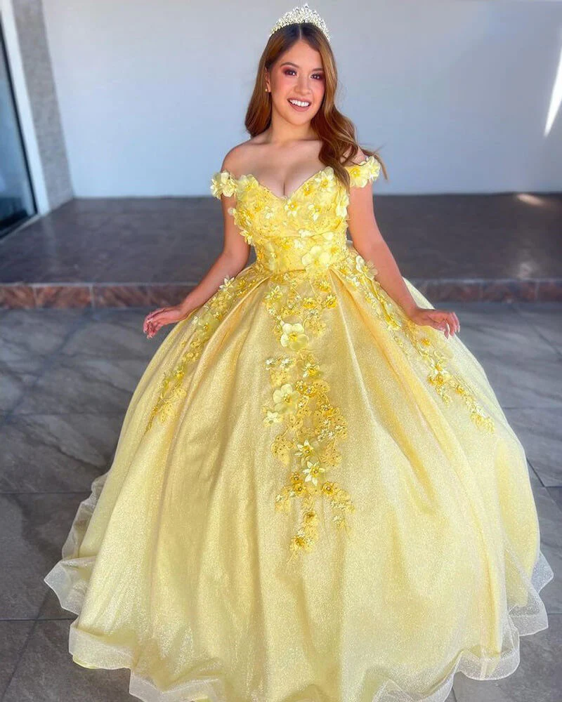 Vestidos de quinceañera con lentejuelas brillantes y apliques 3D, vestido de baile de nueva llegada Y1228