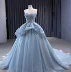 Vestido de princesa azul con escote corazón y tul, vestido de baile azul, vestido de hada azul Y6472