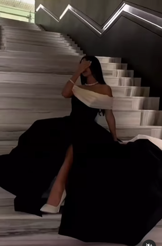 Robe de bal de luxe en satin noir et blanc avec traîne amovible, confectionnée sur mesure, robe de soirée cocktail Y5025