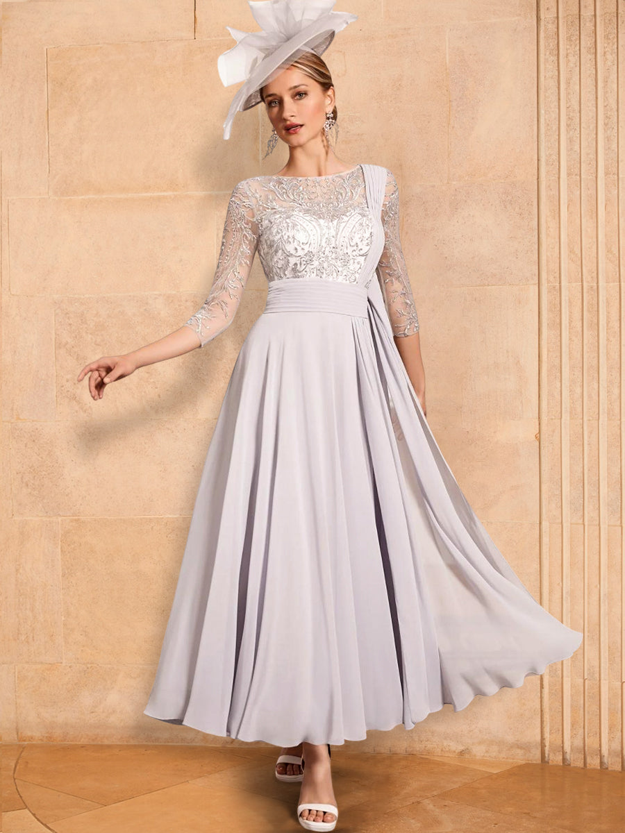 Vestidos de corte princesa/línea A para la madre de la novia, manga larga y apliques. 