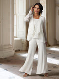 Tailleur-pantalon en mousseline à manches longues pour la mère de la mariée, avec veste 