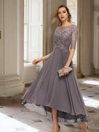 Vestidos de corte princesa/línea A para la madre de la novia con mangas tres cuartos y apliques. 