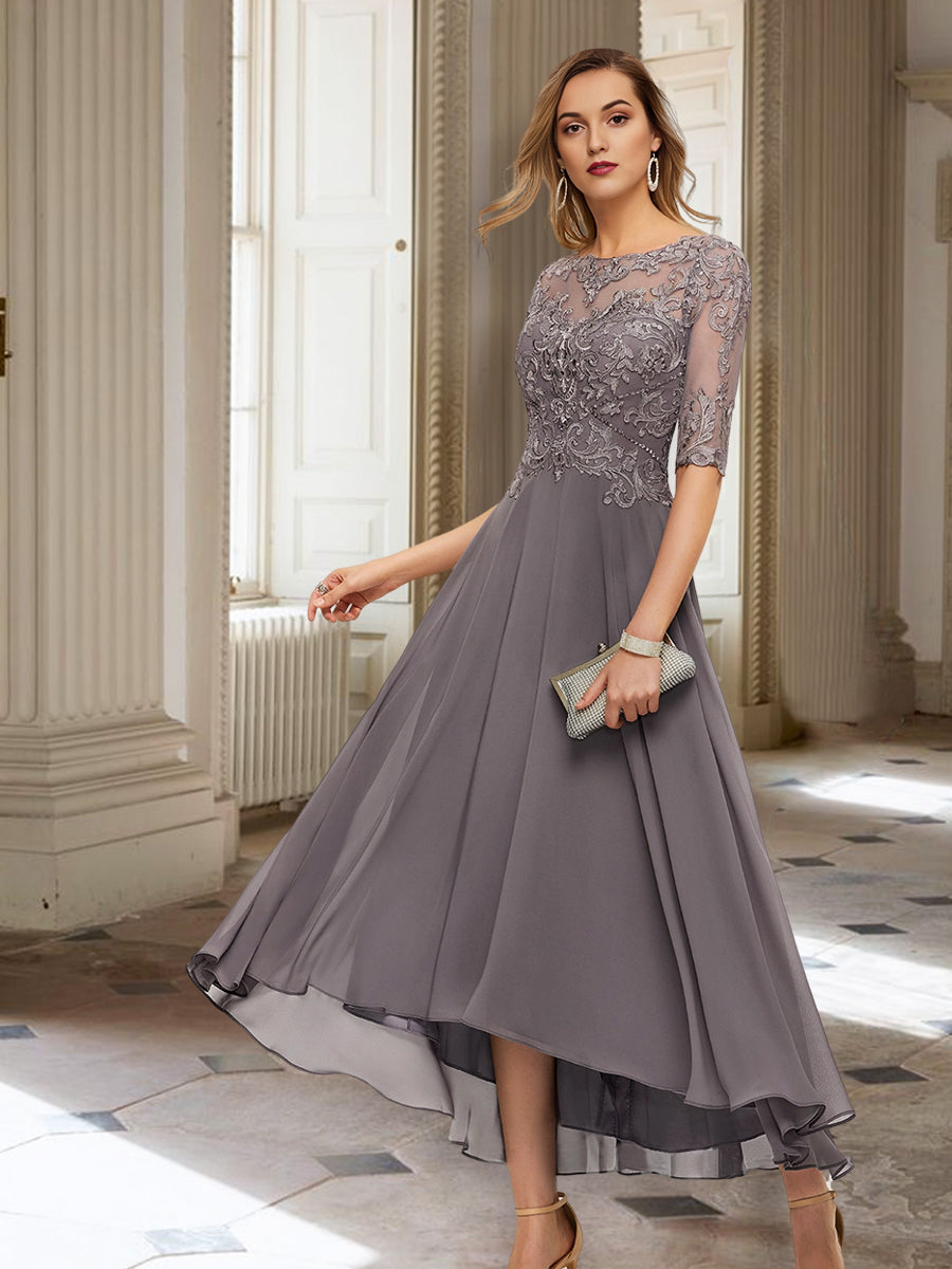 Vestidos de corte princesa/línea A para la madre de la novia con mangas tres cuartos y apliques. 