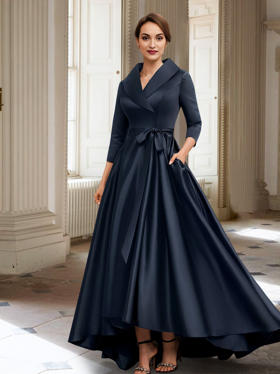 Vestidos de corte princesa/línea A para la madre de la novia, de manga larga, con bolsillos y cinturón. 