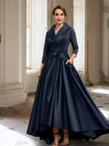 Vestidos de corte princesa/línea A para la madre de la novia, de manga larga, con bolsillos y cinturón. 