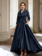 Vestidos de corte princesa/línea A para la madre de la novia, de manga larga, con bolsillos y cinturón. 