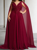 Vestidos de corte princesa/línea A para la madre de la novia con escote en V y apliques 