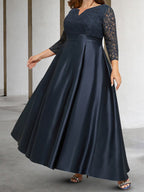 Vestidos de corte princesa/línea A para la madre de la novia, manga larga y apliques. 