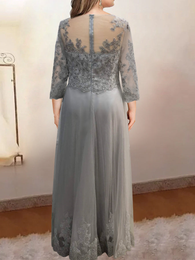 Vestidos de corte princesa/línea A para la madre de la novia en tul con apliques 