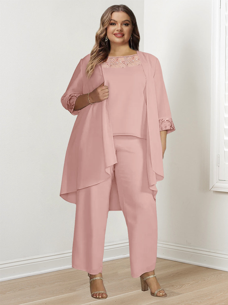 Tailleurs-pantalons en mousseline à manches longues pour la mère de la mariée, avec veste 