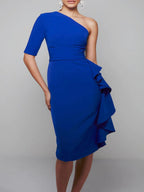 Vestidos de corte recto/columna con un solo hombro para la madre de la novia con volantes 