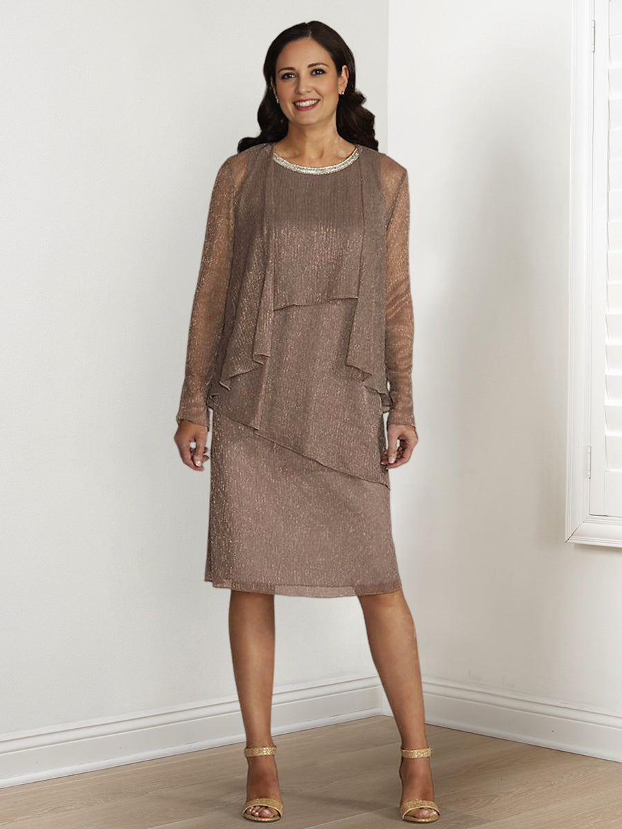 Robes fourreau/colonne pour la mère de la mariée, ornées de sequins et d'une veste 