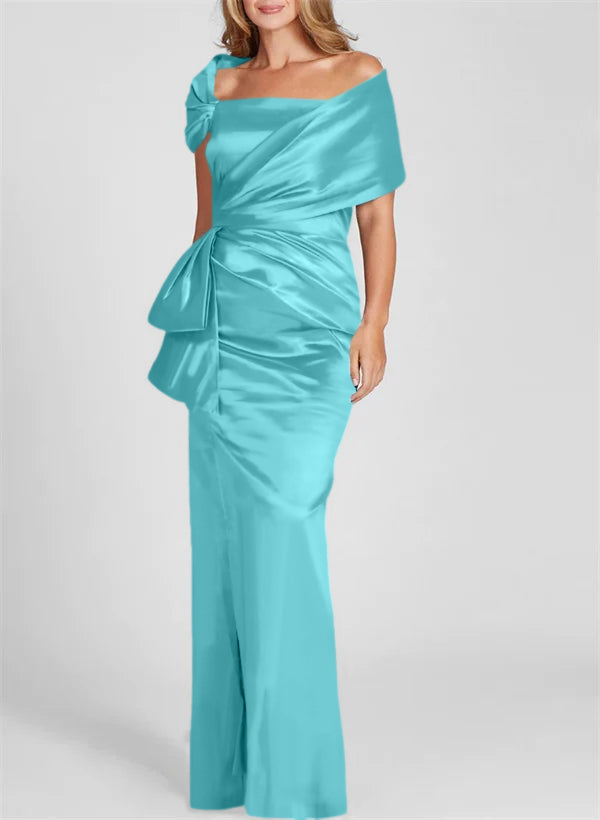 Vestidos de corte recto/columna con hombros descubiertos y largo hasta el suelo para la madre de la novia 