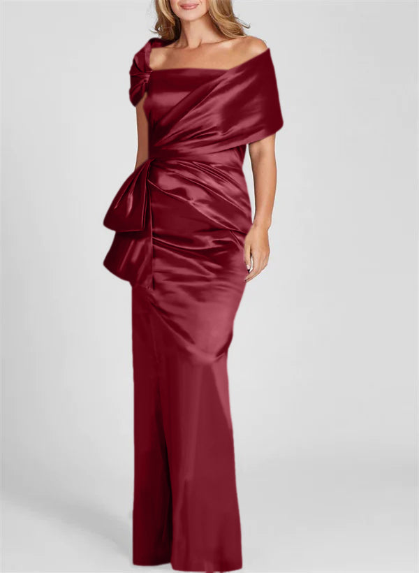 Vestidos de corte recto/columna con hombros descubiertos y largo hasta el suelo para la madre de la novia 