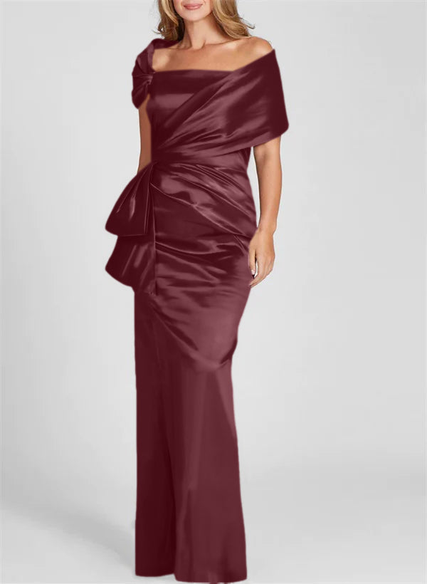Vestidos de corte recto/columna con hombros descubiertos y largo hasta el suelo para la madre de la novia 