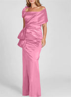 Vestidos de corte recto/columna con hombros descubiertos y largo hasta el suelo para la madre de la novia 