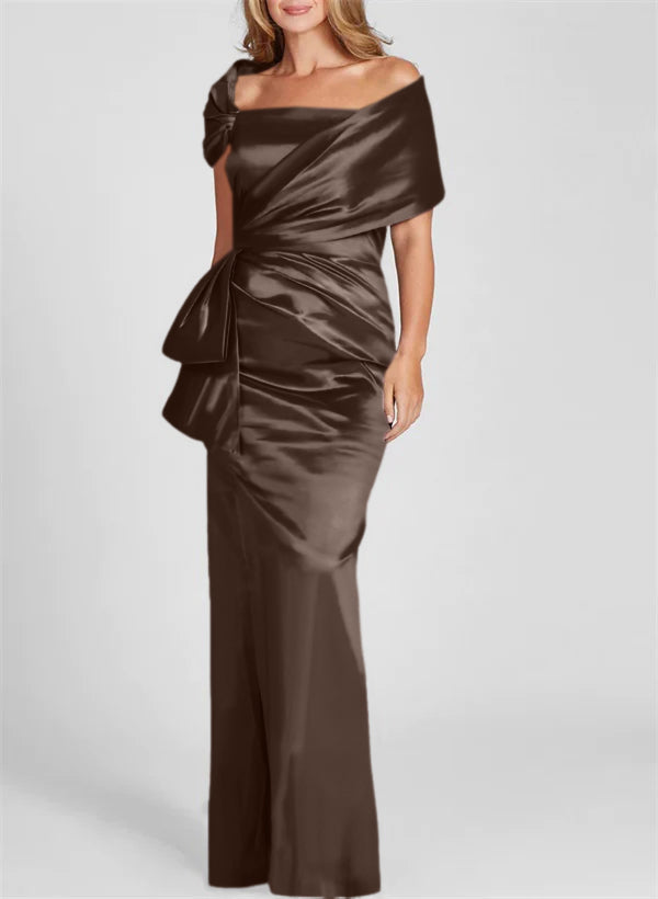 Vestidos de corte recto/columna con hombros descubiertos y largo hasta el suelo para la madre de la novia 