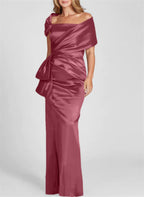 Vestidos de corte recto/columna con hombros descubiertos y largo hasta el suelo para la madre de la novia 