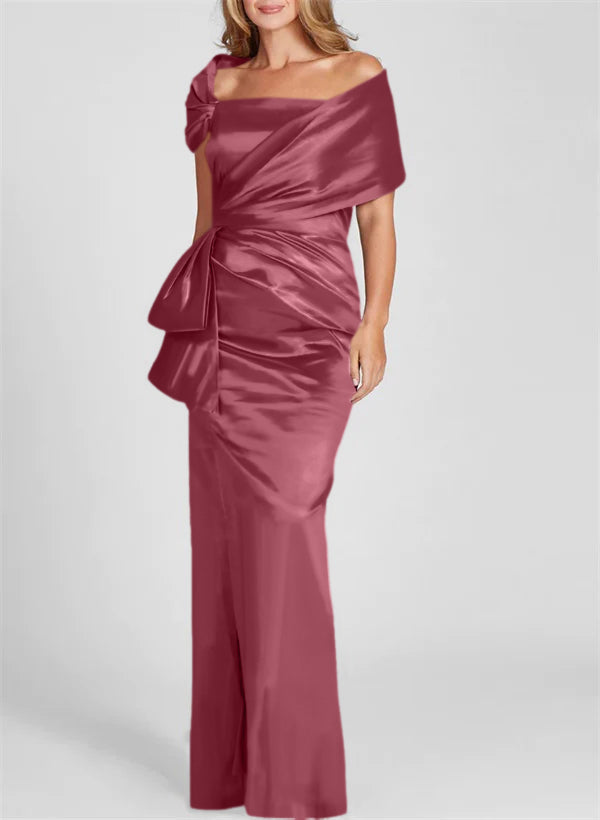 Vestidos de corte recto/columna con hombros descubiertos y largo hasta el suelo para la madre de la novia 