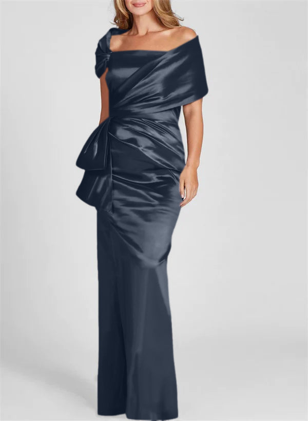 Vestidos de corte recto/columna con hombros descubiertos y largo hasta el suelo para la madre de la novia 