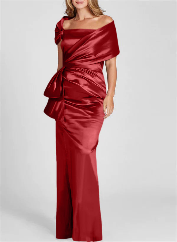 Vestidos de corte recto/columna con hombros descubiertos y largo hasta el suelo para la madre de la novia 