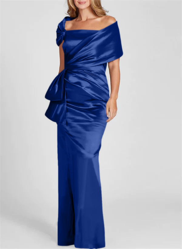 Vestidos de corte recto/columna con hombros descubiertos y largo hasta el suelo para la madre de la novia 