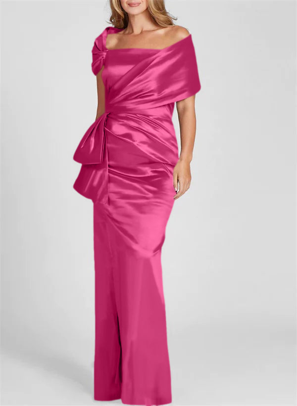 Vestidos de corte recto/columna con hombros descubiertos y largo hasta el suelo para la madre de la novia 