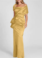 Vestidos de corte recto/columna con hombros descubiertos y largo hasta el suelo para la madre de la novia 
