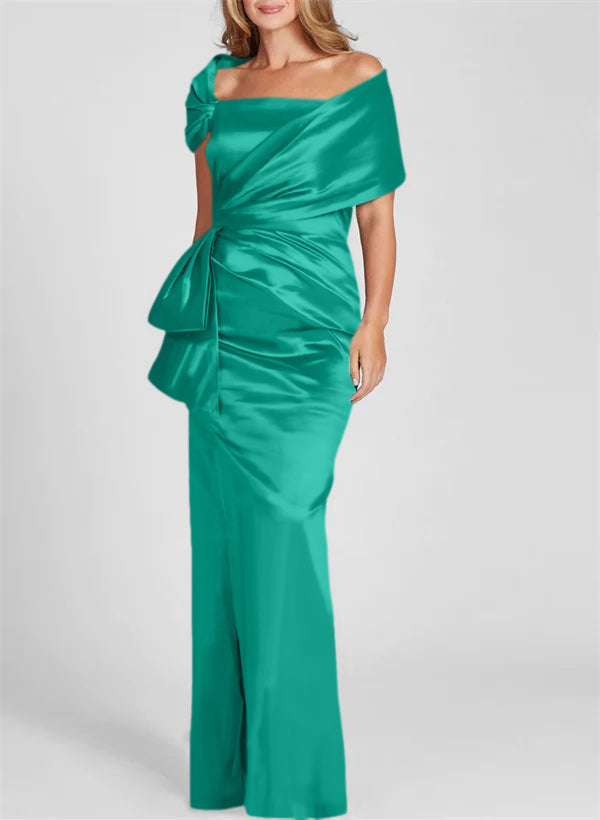 Vestidos de corte recto/columna con hombros descubiertos y largo hasta el suelo para la madre de la novia 