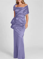 Vestidos de corte recto/columna con hombros descubiertos y largo hasta el suelo para la madre de la novia 