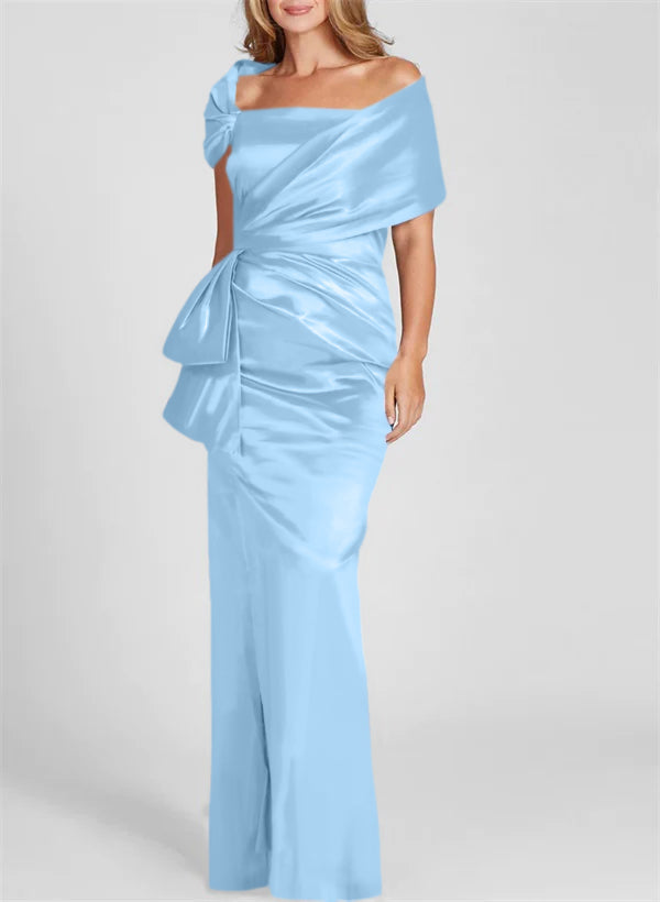 Vestidos de corte recto/columna con hombros descubiertos y largo hasta el suelo para la madre de la novia 