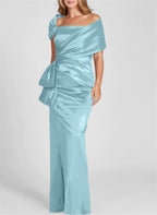 Vestidos de corte recto/columna con hombros descubiertos y largo hasta el suelo para la madre de la novia 