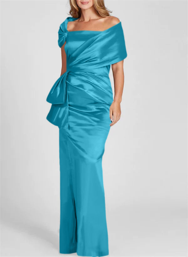 Vestidos de corte recto/columna con hombros descubiertos y largo hasta el suelo para la madre de la novia 