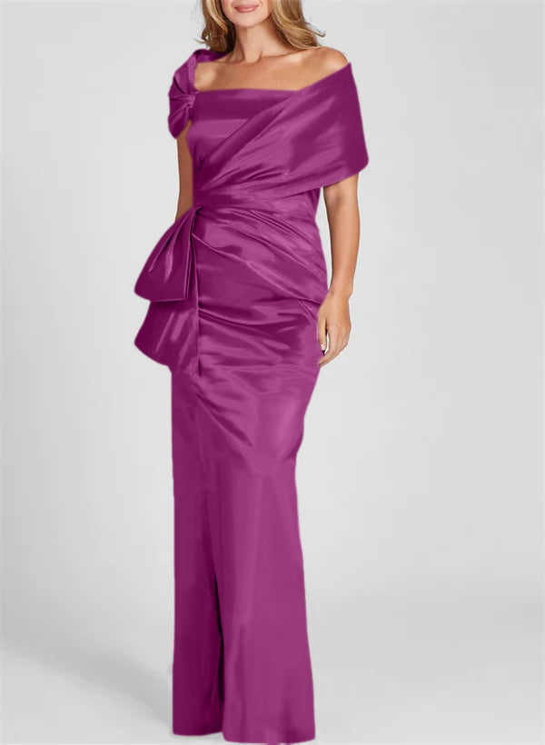 Vestidos de corte recto/columna con hombros descubiertos y largo hasta el suelo para la madre de la novia 
