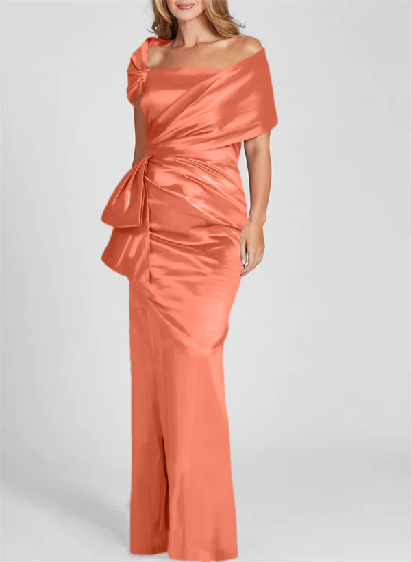 Vestidos de corte recto/columna con hombros descubiertos y largo hasta el suelo para la madre de la novia 