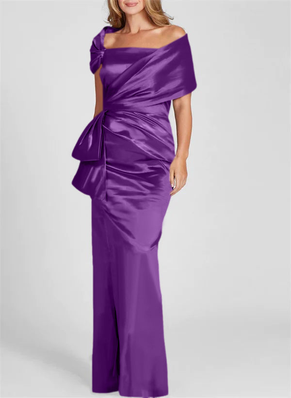 Vestidos de corte recto/columna con hombros descubiertos y largo hasta el suelo para la madre de la novia 