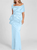 Vestidos de corte recto/columna con hombros descubiertos y largo hasta el suelo para la madre de la novia 