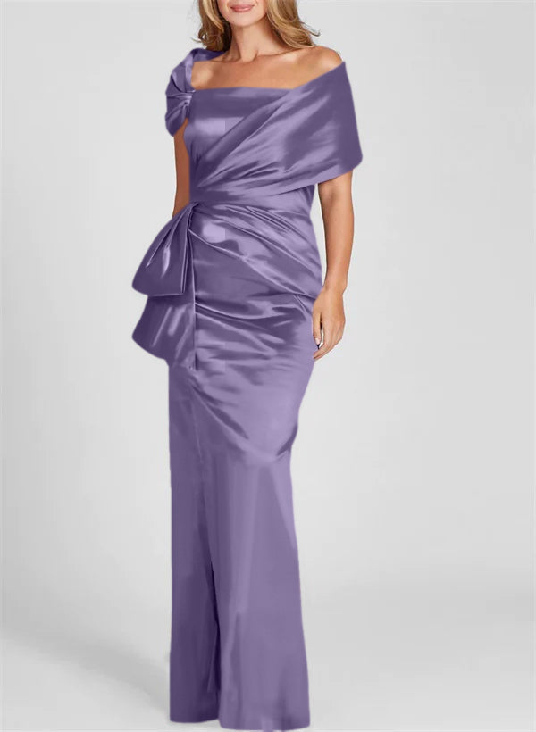 Vestidos de corte recto/columna con hombros descubiertos y largo hasta el suelo para la madre de la novia 
