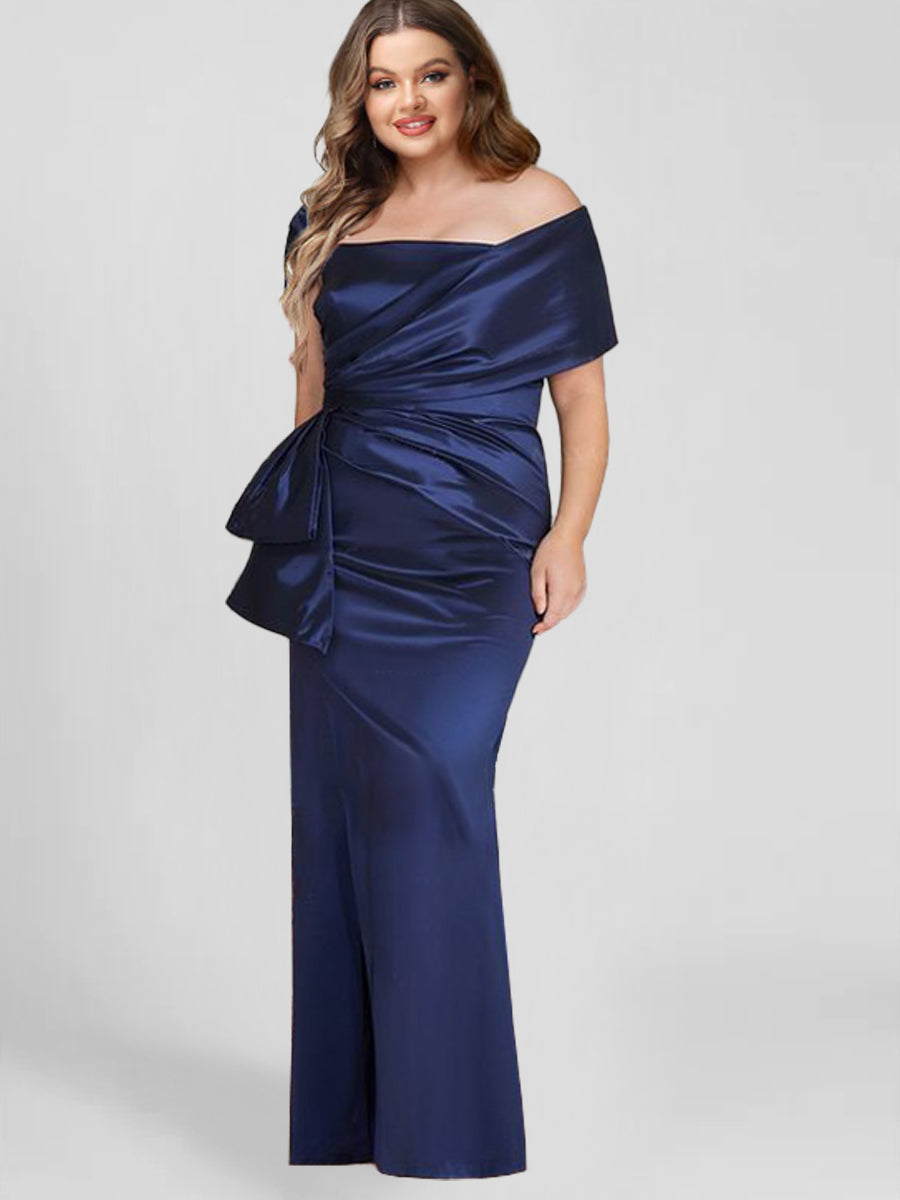 Vestidos de corte recto/columna con hombros descubiertos y largo hasta el suelo para la madre de la novia 