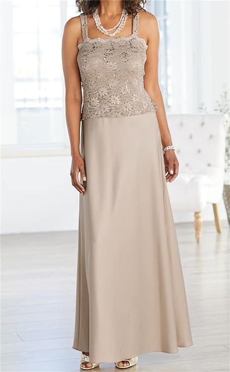 Vestidos de corte recto/columna con tirantes finos y largo hasta el suelo para la madre de la novia 