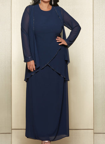 Vestidos de corte recto/columna, cuello redondo, de gasa, para la madre de la novia, con chaqueta. 