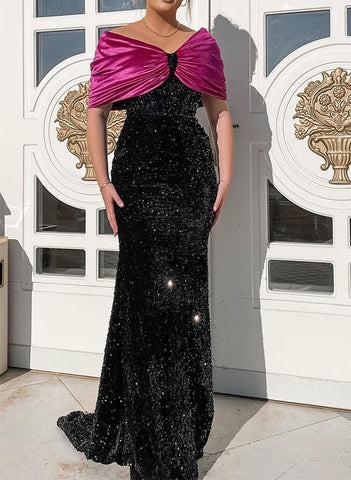 Robes de mère de la mariée scintillantes, coupe trompette/sirène, épaules dénudées et à paillettes 