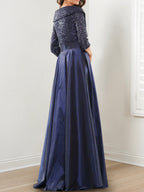 Vestidos de corte princesa/línea A con escote en V hasta el suelo para la madre de la novia 