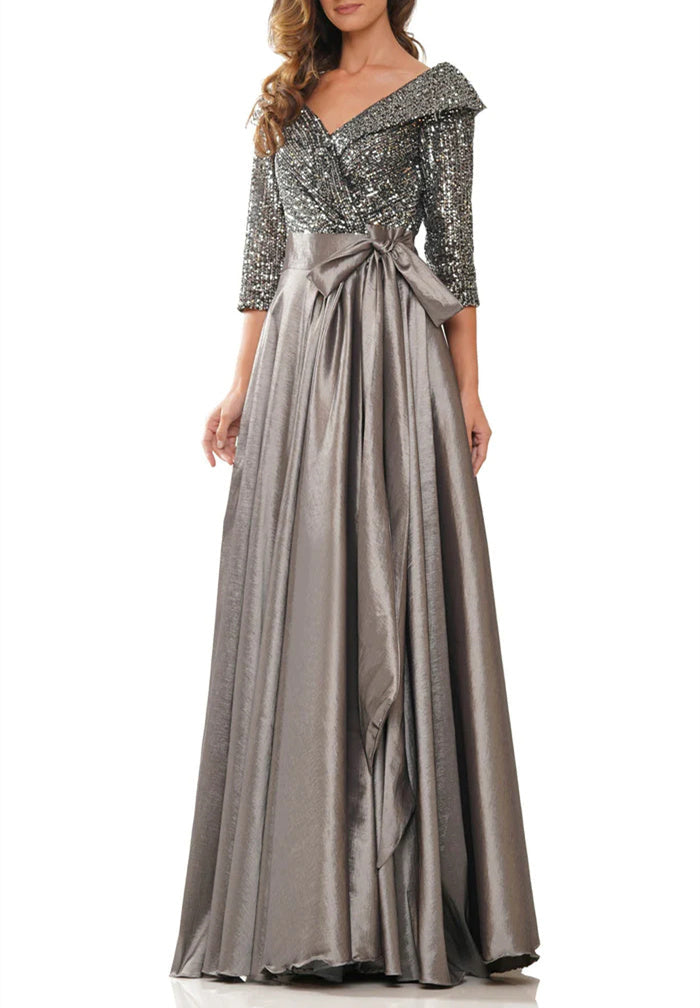 Vestidos de corte princesa/línea A con escote en V hasta el suelo para la madre de la novia 