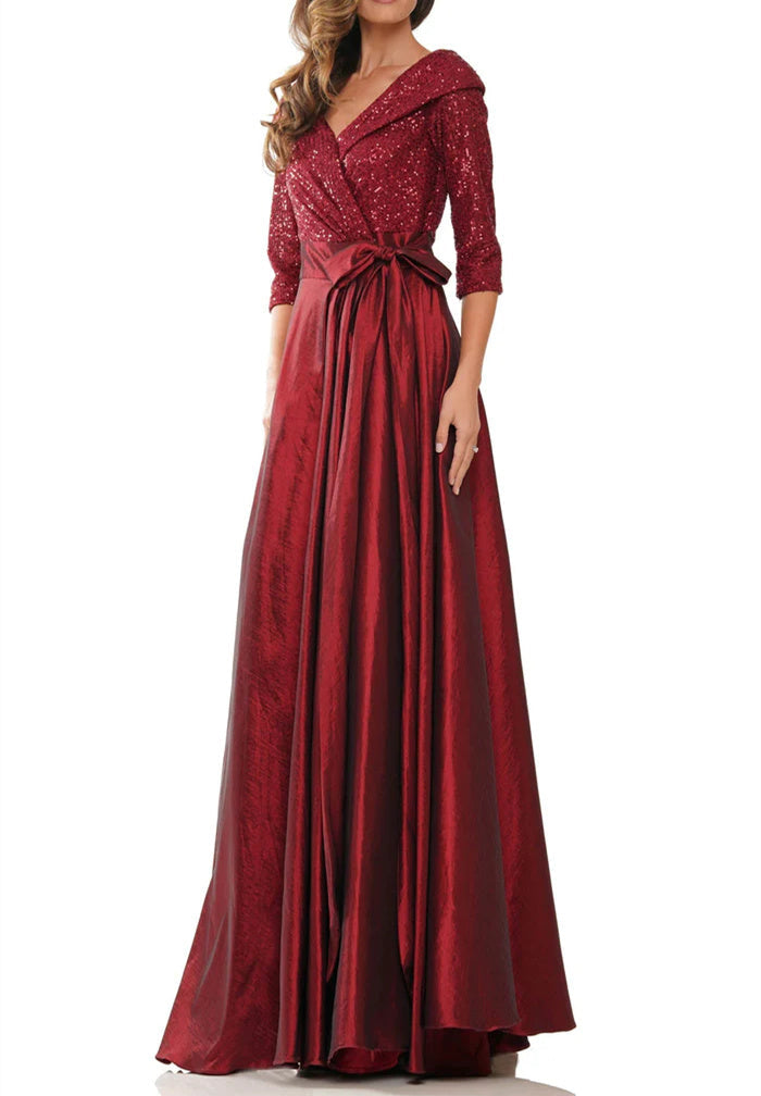 Vestidos de corte princesa/línea A con escote en V hasta el suelo para la madre de la novia 