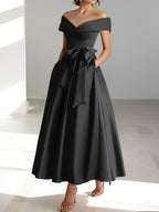 Vestidos de corte princesa/línea A, sin mangas, hasta el tobillo, con hombros descubiertos y bolsillos para la madre de la novia 