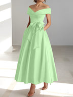 Vestidos de corte princesa/línea A, sin mangas, hasta el tobillo, con hombros descubiertos y bolsillos para la madre de la novia 