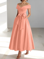 Vestidos de corte princesa/línea A, sin mangas, hasta el tobillo, con hombros descubiertos y bolsillos para la madre de la novia 
